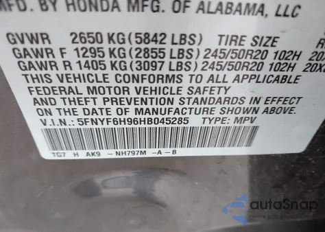 2017 Honda Pilot Touring из США, поврежденный, VIN 5FNYF6H96HB045285